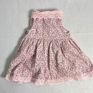 Cottagecore Zoey Kids 12M Pink Floral Eyelet Lace Peter Pan Collar Baby Dress